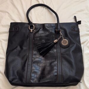 Kate Landry Black Croc-Embossed Tote with Tassel Accent